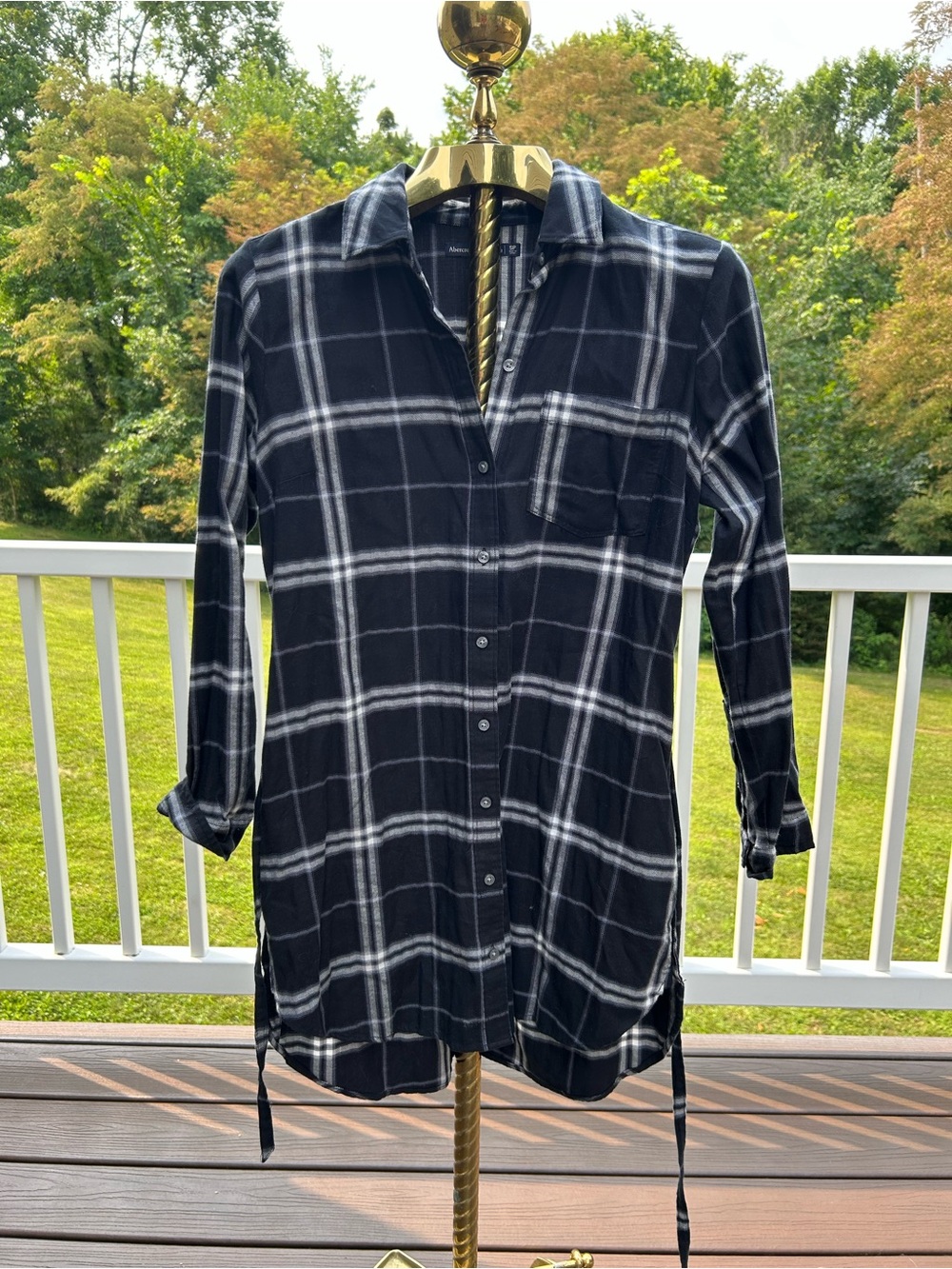 Navy blue and plaid long sleeve dress